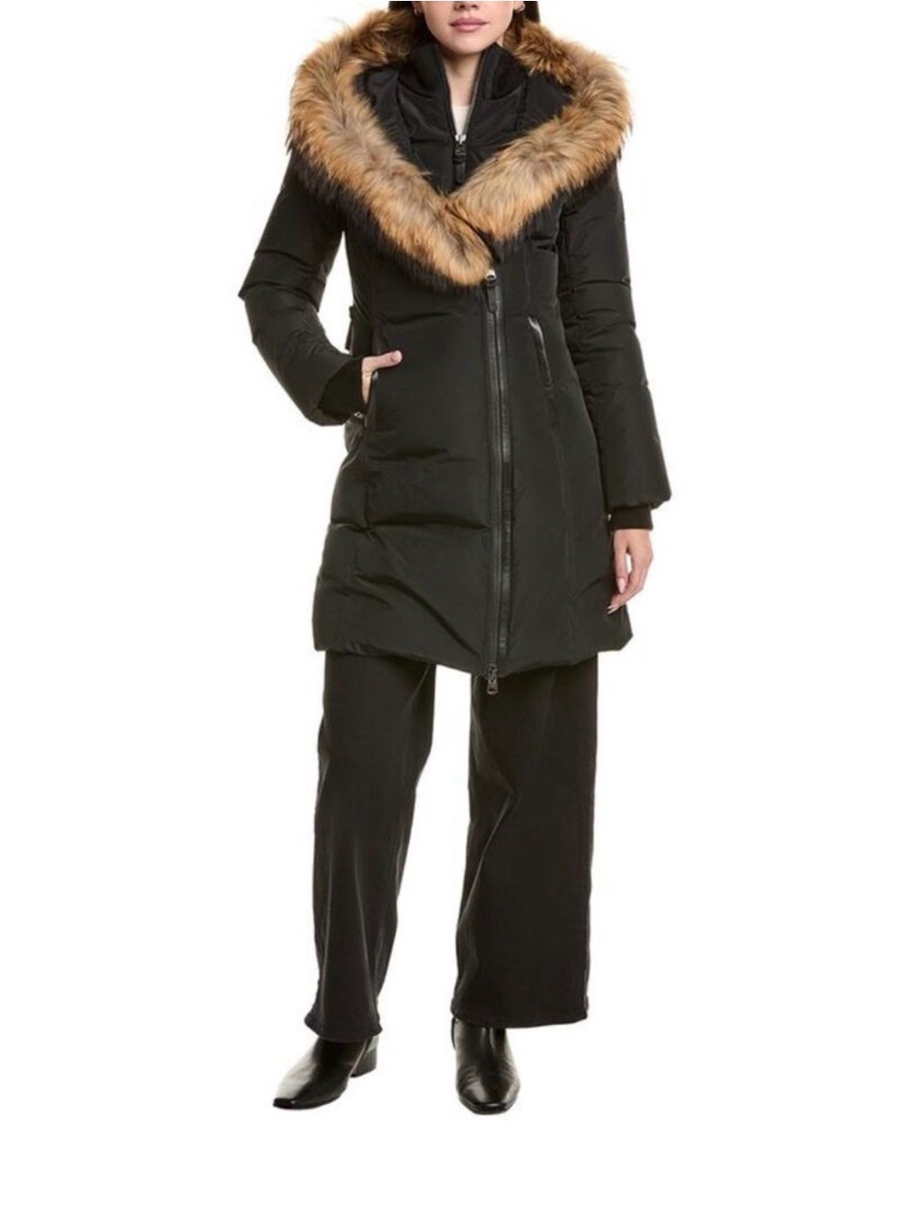 Mackage Black Puffer Coat with Tan Fur Hood Trim